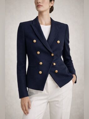 Banana Republic Navy Double Breasted Blazer Gold Button Tailored Classic Sz 0
